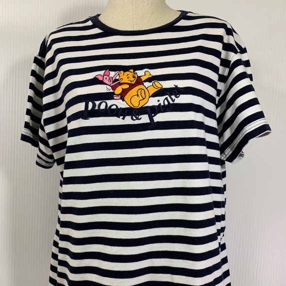 Disney Pooh Piglet Striped Shorter Tee 